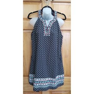 THML Embroidered Neckline and Hem Lined Navy Print Sleeveless Size XL Dress